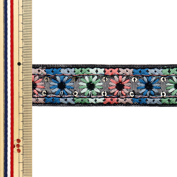 【数量5から】 手芸ブレード 『2025 インド刺繍ブレード ブラック×ブルー 47912H』