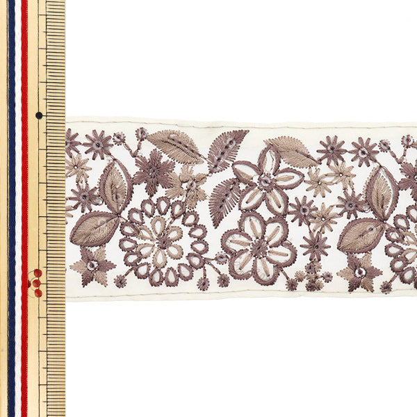 【数量5から】 手芸ブレード 『2024 インド刺繍ブレード ベージュ×パープル 784G』