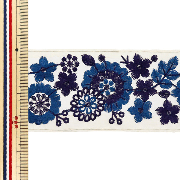 【数量5から】 手芸ブレード 『2024 インド刺繍ブレード ベージュ×ブルー 785A』