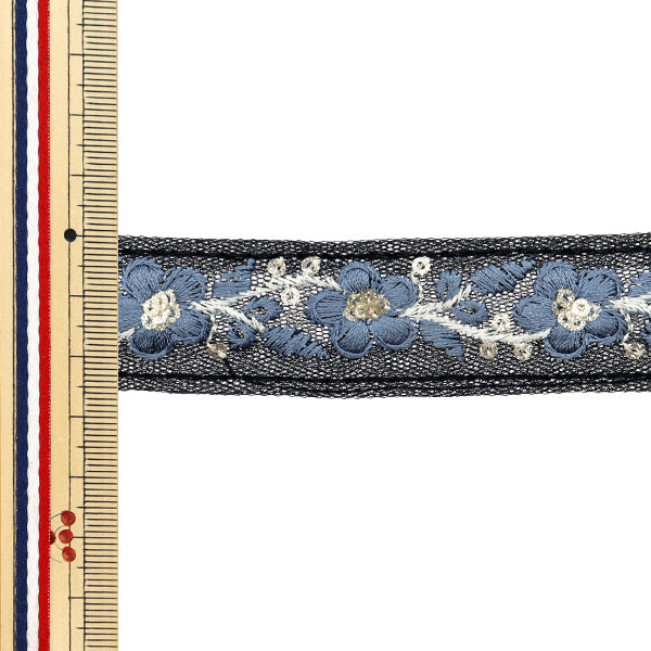 【数量5から】 手芸ブレード 『2024 インド刺繍ブレード ブラック×グレー 796H』