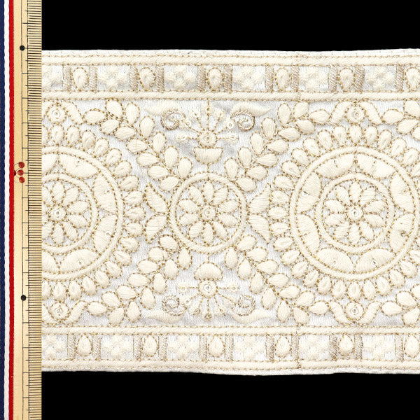 【数量5から】 手芸ブレード 『2024 インド刺繍ブレード ホワイト×ホワイト M-297A3』