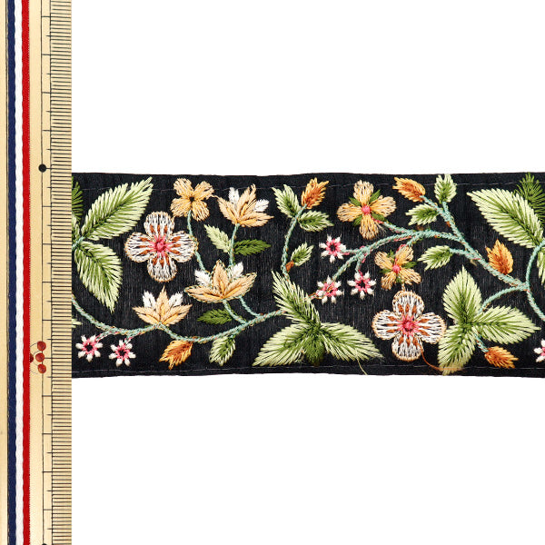 【数量5から】 手芸ブレード 『2024 インド刺繍ブレード ブラック×グリーン M-270A』