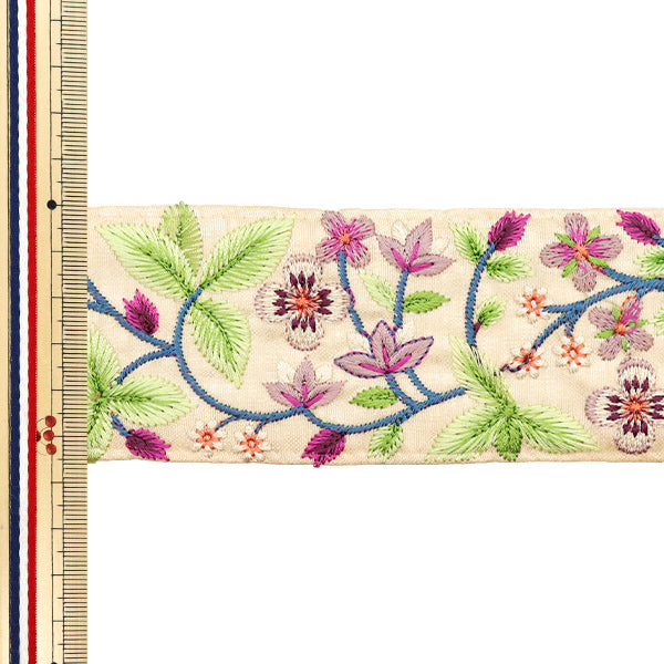 【数量5から】 手芸ブレード 『2024 インド刺繍ブレード ベージュ×グリーン M-270E』