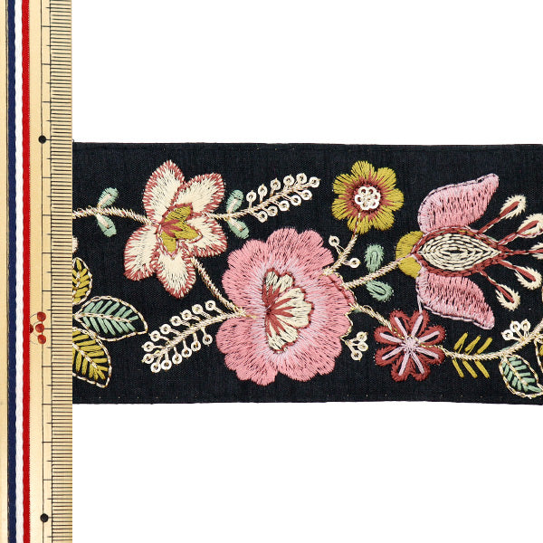 【数量5から】 手芸ブレード 『2024 インド刺繍ブレード ブラック×ピンク M-325A13』