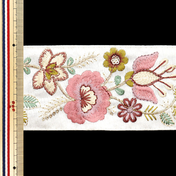 【数量5から】 手芸ブレード 『2024 インド刺繍ブレード ホワイト×ピンク M-325A14』
