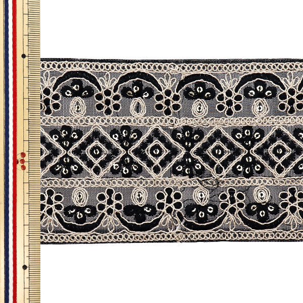 【数量5から】 手芸ブレード 『2024 インド刺繍ブレード ブラック×ブラック M-400#5』