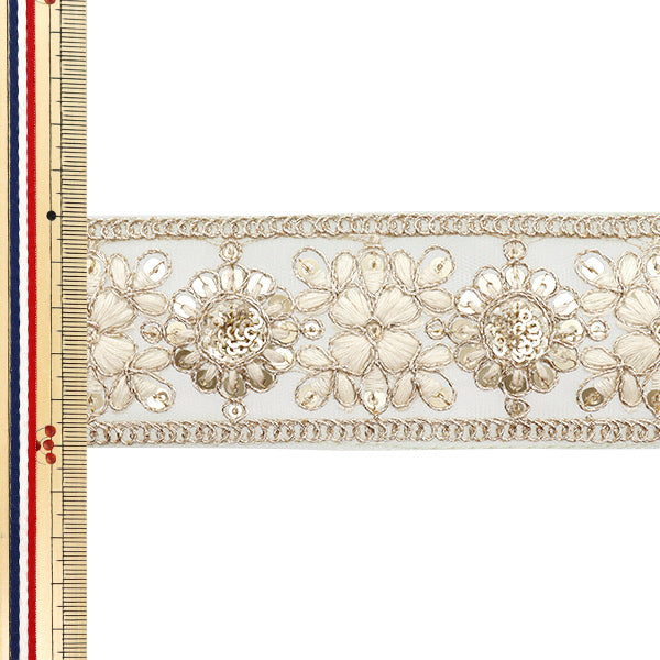 【数量5から】 手芸ブレード 『2024 インド刺繍ブレード ミントグリーン×ホワイト M-411A』