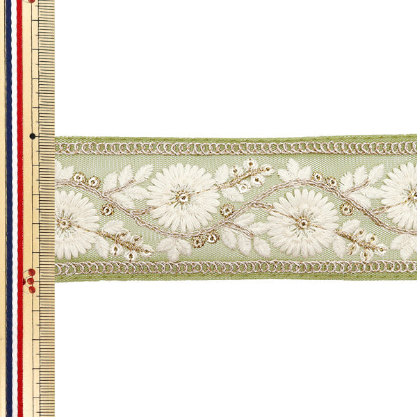 【数量5から】 手芸ブレード 『2024 インド刺繍ブレード グリーン×ホワイト M-461O』