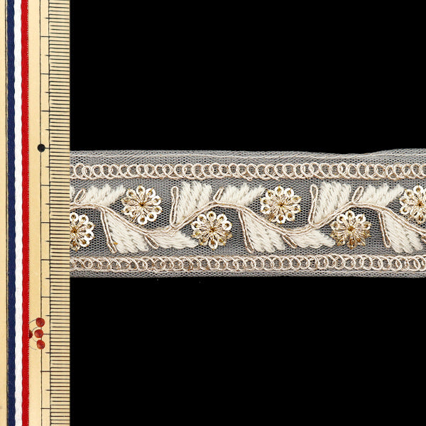 【数量5から】 手芸ブレード 『2024 インド刺繍ブレード ベージュ×ホワイト M-463L』