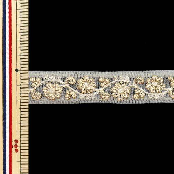 【数量5から】 手芸ブレード 『2024 インド刺繍ブレード ライトグレー×ゴールド M-808#1』