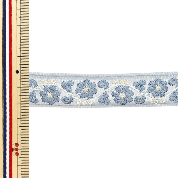 【数量5から】 手芸ブレード 『2024 インド刺繍ブレード ブルーグレー×ブルー M-808E』