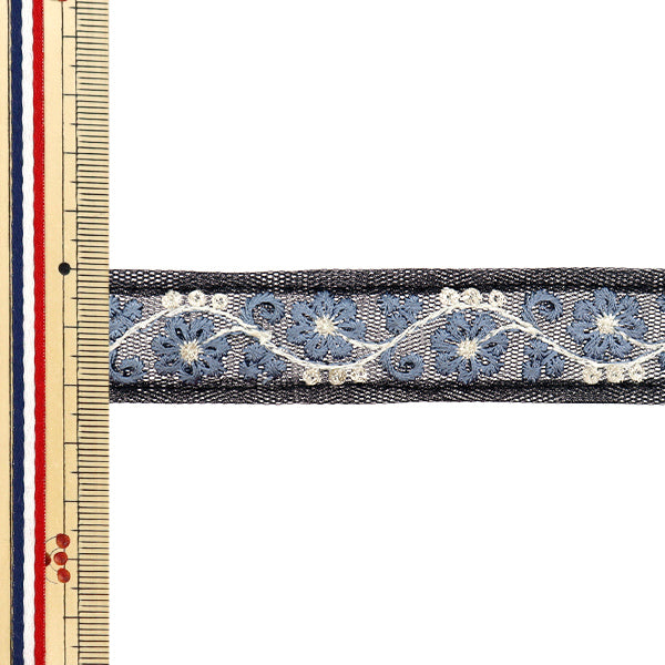 【数量5から】 手芸ブレード 『2024 インド刺繍ブレード ブラック×グレー M-808Q』