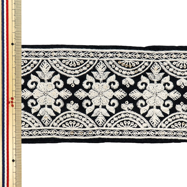 【数量5から】 手芸ブレード 『インド刺繍ブレード 約8.5cm幅 ブラック M-504I』