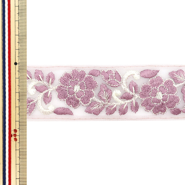 【数量5から】 手芸ブレード 『インド刺繍ブレード 約4cm幅 パープル M-522O』