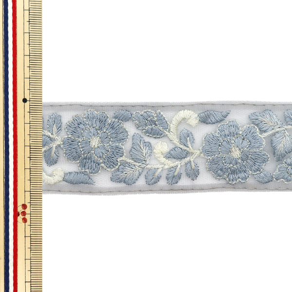 【数量5から】 手芸ブレード 『インド刺繍ブレード 約4cm幅 グレー M-522V』