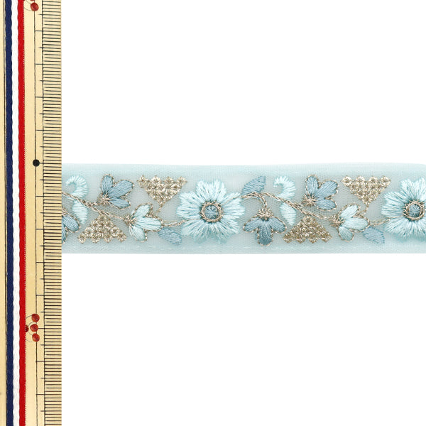 【数量5から】 手芸ブレード 『インド刺繍ブレード 約2.8cm幅 ブルー M-528B』