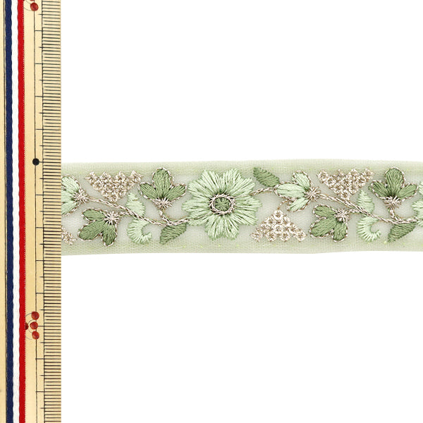 【数量5から】 手芸ブレード 『インド刺繍ブレード 約2.8cm幅 グリーン M-528C』