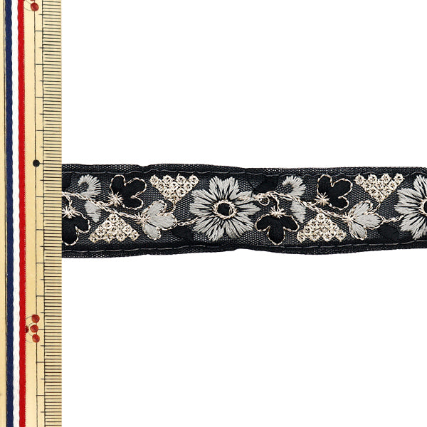 【数量5から】 手芸ブレード 『インド刺繍ブレード 約2.8cm幅 ブラック M-528N』