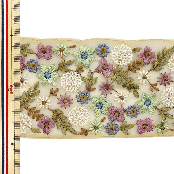 【数量5から】 手芸ブレード 『インド刺繍ブレード 約9.5cm幅 ベージュ M-532#3』