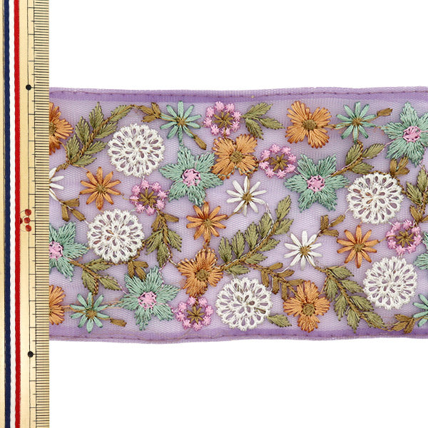 【数量5から】 手芸ブレード 『インド刺繍ブレード 約9.5cm幅 パープル M-532#7』