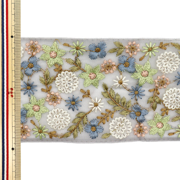 【数量5から】 手芸ブレード 『インド刺繍ブレード 約9.5cm幅 グレー M-532#8』