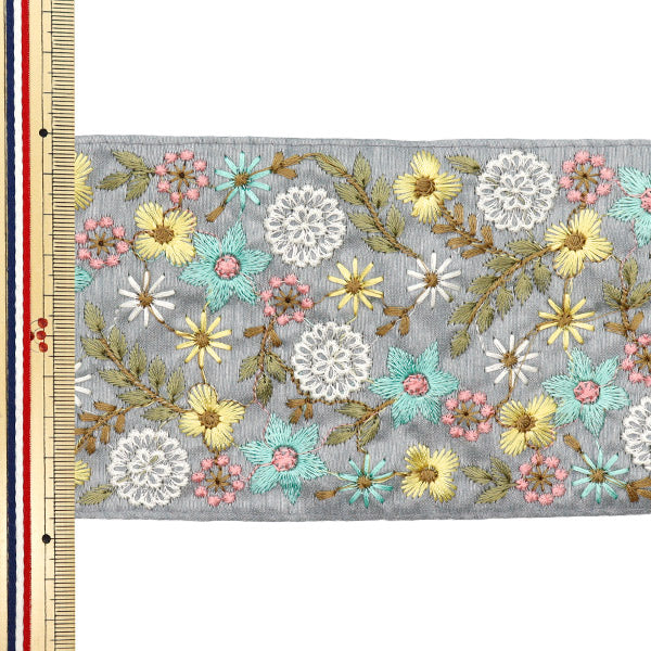 【数量5から】 手芸ブレード 『インド刺繍ブレード 約9.5cm幅 グレー M-532A2』