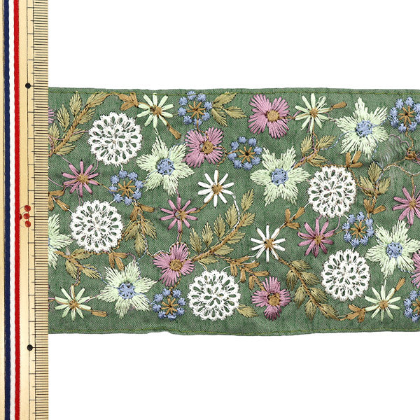 【数量5から】 手芸ブレード 『インド刺繍ブレード 約9.5cm幅 グリーン M-532A4』