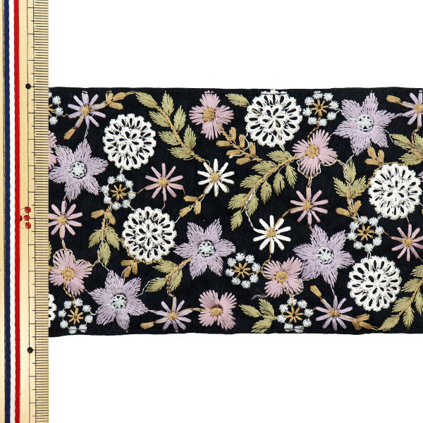 【数量5から】 手芸ブレード 『インド刺繍ブレード 約9.5cm幅 ブラック M-532A9』