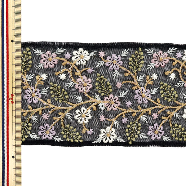 【数量5から】 手芸ブレード 『インド刺繍ブレード 約9cm幅 ブラック M-543#4』