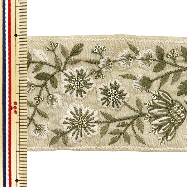 【数量5から】 手芸ブレード 『インド刺繍ブレード 約8cm幅 ベージュ M-549B』