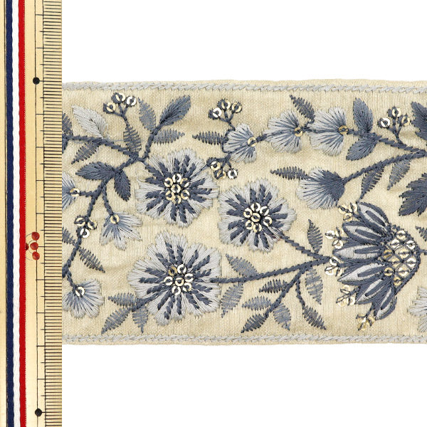 【数量5から】 手芸ブレード 『インド刺繍ブレード 約8cm幅 ベージュ M-549D』