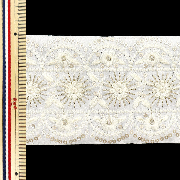 【数量5から】 手芸ブレード 『インド刺繍ブレード 約8cm幅 ホワイト M-552C』