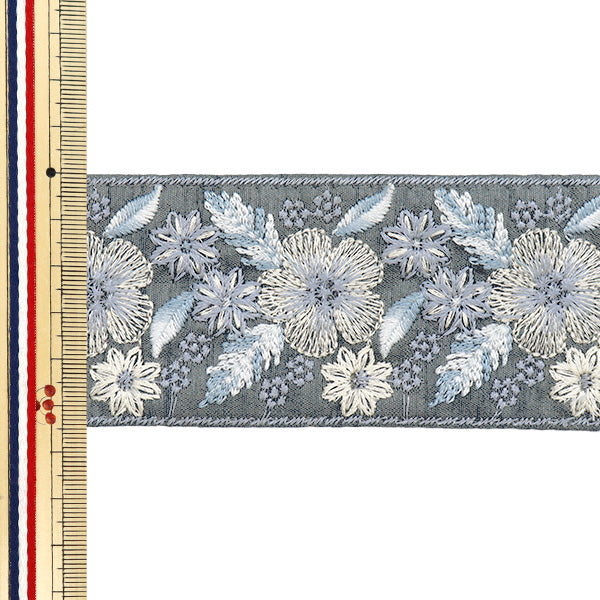 【数量5から】 手芸ブレード 『インド刺繍ブレード 約5.5cm幅 グレー M-642B』