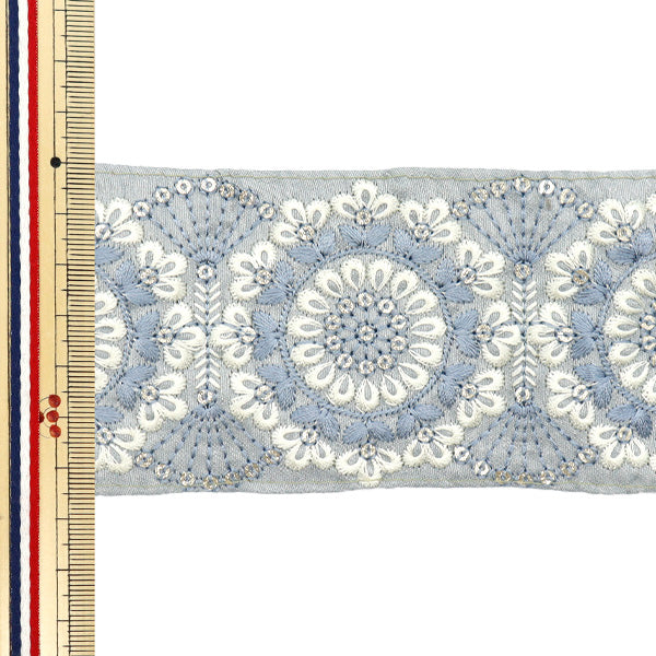 【数量5から】 手芸ブレード 『インド刺繍ブレード 約6.5cm幅 ブルー M-714』