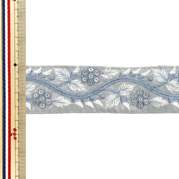 【数量5から】 手芸ブレード 『インド刺繍ブレード 約3.5cm幅 ブルー M-715』