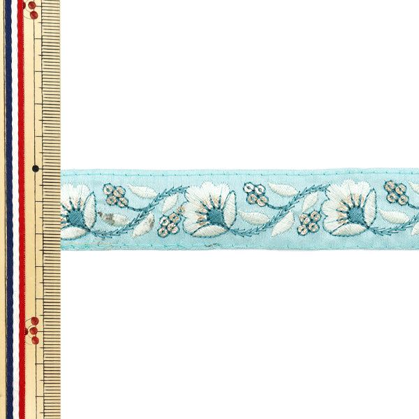 【数量5から】 手芸ブレード 『インド刺繍ブレード 約2.5cm幅 ブルー M-716』