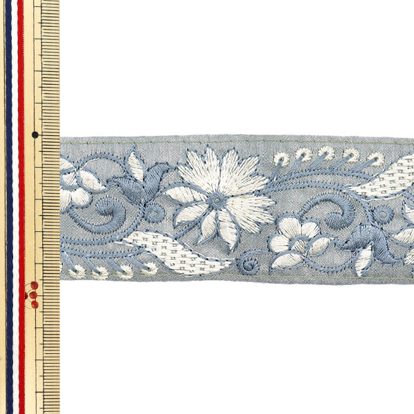 【数量5から】 手芸ブレード 『インド刺繍ブレード 約4.5cm幅 ブルー M-723』