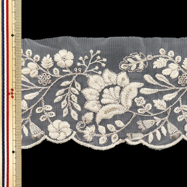 【数量5から】 手芸ブレード 『インド刺繍ブレード 約9.5cm幅 ホワイト M-739』