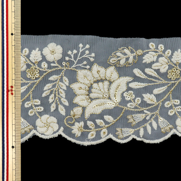 【数量5から】 手芸ブレード 『インド刺繍ブレード 約9.5cm幅 ベージュ M-739』