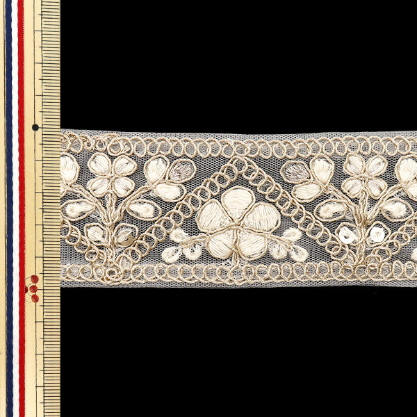 【数量5から】 手芸ブレード 『インド刺繍ブレード 約5cm幅 ホワイト M-751』