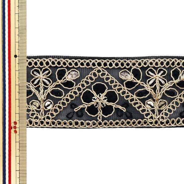 【数量5から】 手芸ブレード 『インド刺繍ブレード 約5cm幅 ブラック M-751』