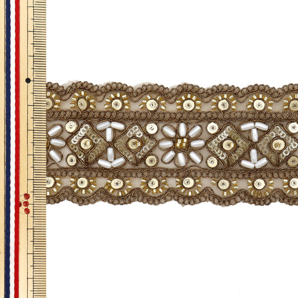 【数量5から】 手芸ブレード 『インド刺繍ブレード 約5cm幅 ブロンズ M-1133F』