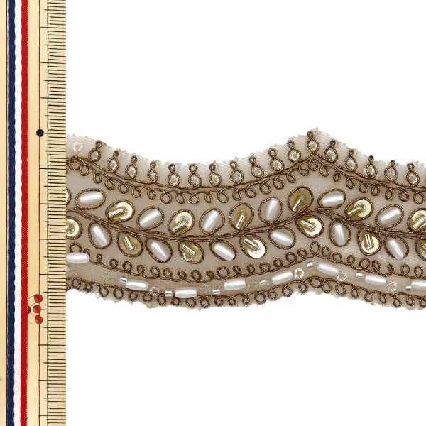 【数量5から】 手芸ブレード 『インド刺繍ブレード 約4.5cm幅 ブロンズ M-1146F』