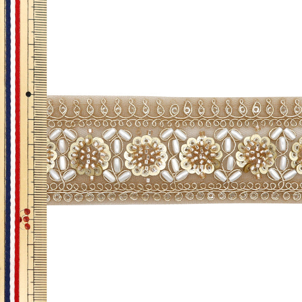 【数量5から】 手芸ブレード 『インド刺繍ブレード 約4.5cm幅 ピンクゴールド M-1148C』