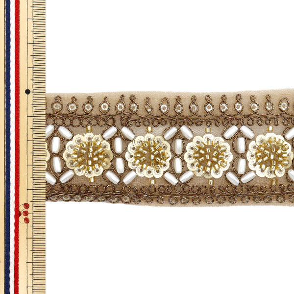 【数量5から】 手芸ブレード 『インド刺繍ブレード 約4.5cm幅 ブロンズ M-1148F』