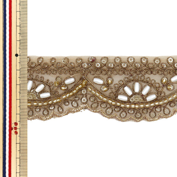 【数量5から】 手芸ブレード 『インド刺繍ブレード 約4.5cm幅 ブロンズ M-1168F』