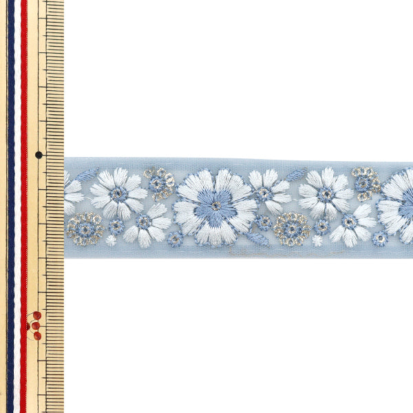 【数量5から】 手芸ブレード 『インド刺繍ブレード 約3cm幅 ブルー M-1209B』