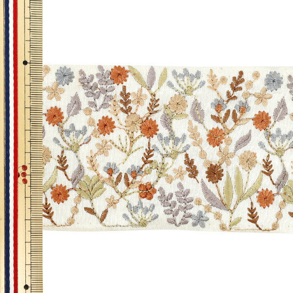 【数量5から】 手芸ブレード 『2023 インド刺繍ブレード 約7.5cm幅 オフホワイト×オレンジ 45396A1』