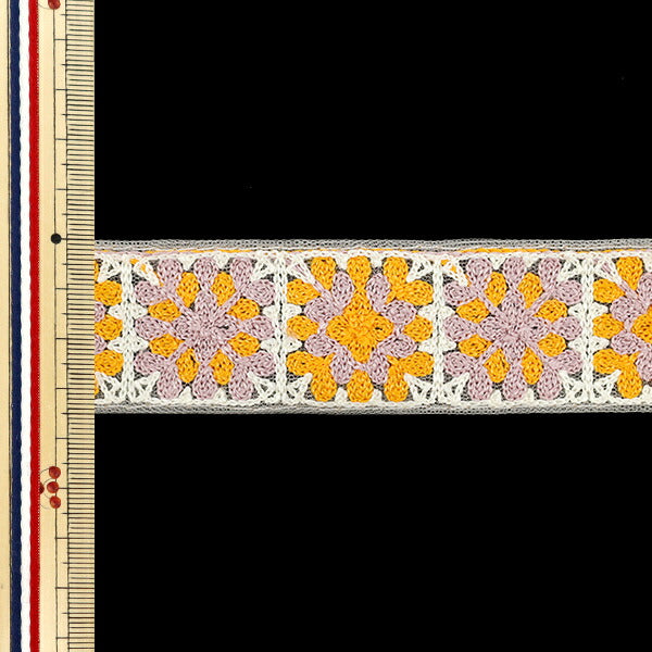 【数量5から】 手芸ブレード 『2025 インド刺繍ブレード 約3.5cm幅 ホワイト×オレンジ 47630L』