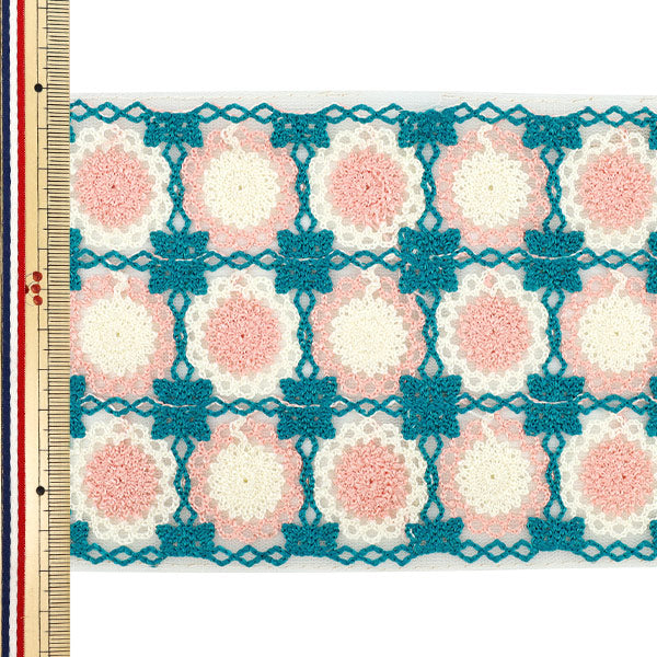 【数量5から】 手芸ブレード 『2025 インド刺繍ブレード 約12cm幅 ホワイト×グリーン 47636C』